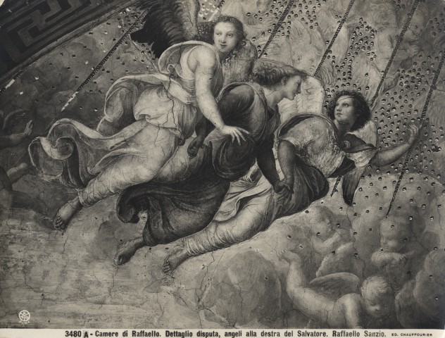 Chauffourier, Gustave Eugène — Camere di Raffaello. Dettaglio disputa, angeli alla destra del Salvatore. Raffaello Sanzio. — particolare